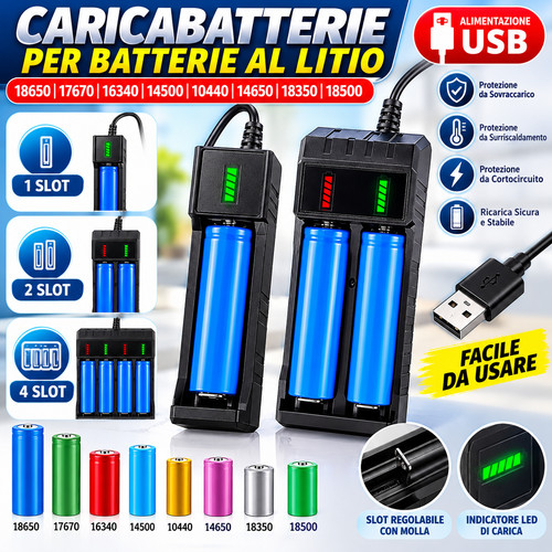 Caricabatterie usb litio 18650 - usb,