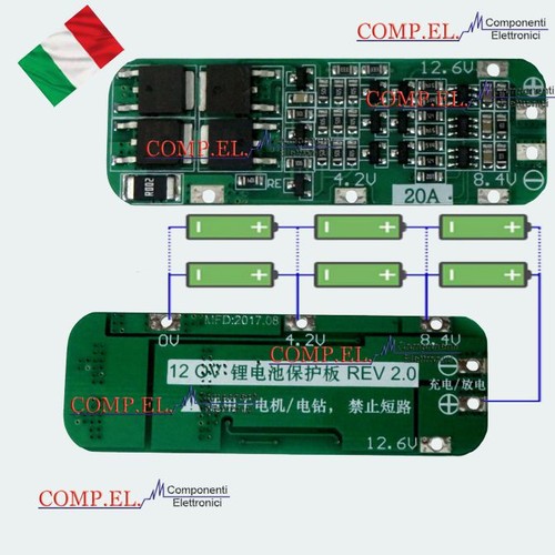 Bms 6v 20a - 12,6v, scheda